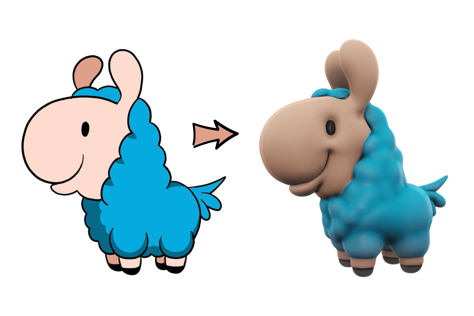 Loffy Llama drawing vs 3D