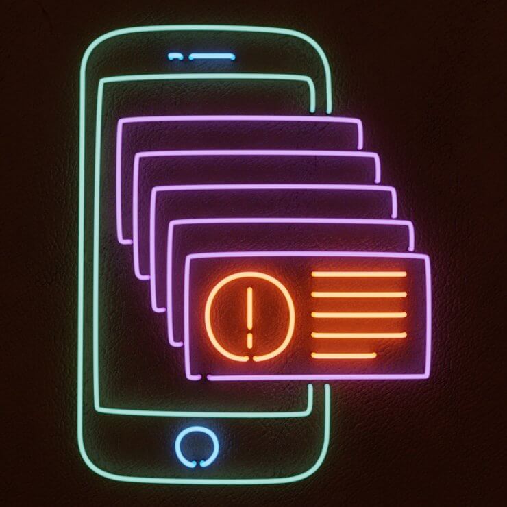 Mobile Push Notifications Neon Illustration
