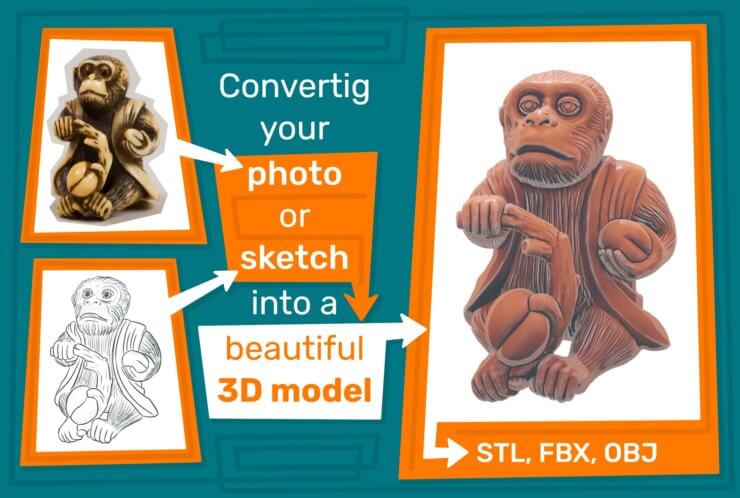 Converting photo or sketch to 3D model