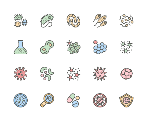 Set of Bacteria and Virus line icons