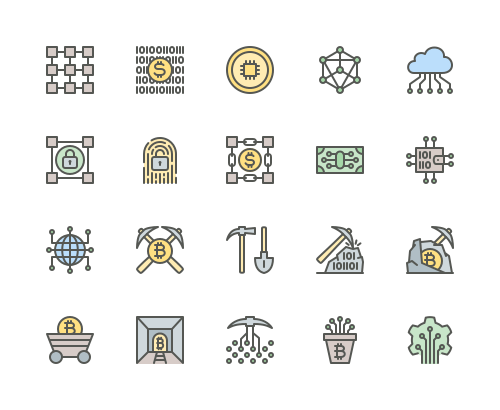 Set of Blockchain and Mining line icons