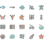 Set of fish and sea food line icons