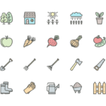 Set of gardening and garden tools line icons