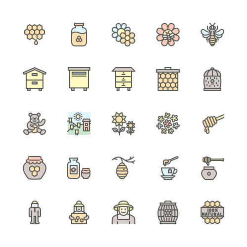 Set of Honey and Beekeeping line icons