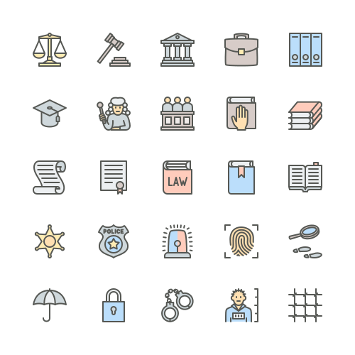 Set of Law and Justice line icons