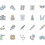 Set of Medicine drugs pills line icons