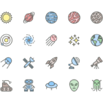 Set of Space and Planets line icons