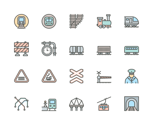 Set of Train, Metro and Railways line icons